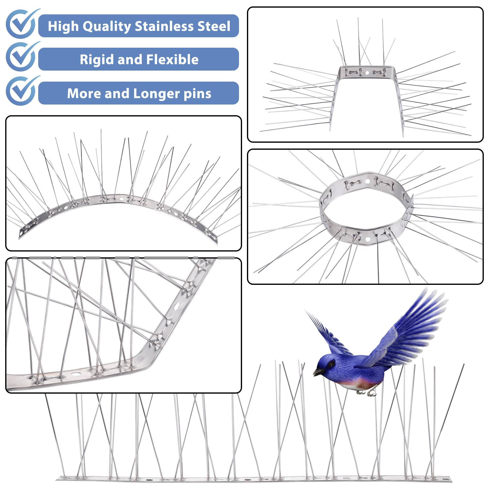 Stainless Steel Bird Spikes for Small Birds - Durable Anti-Roosting Spikes with Smooth Polish, Harmless Bird Deterrent for Nest Prevention - Ideal for Roofs, Balconies, and Window Sills