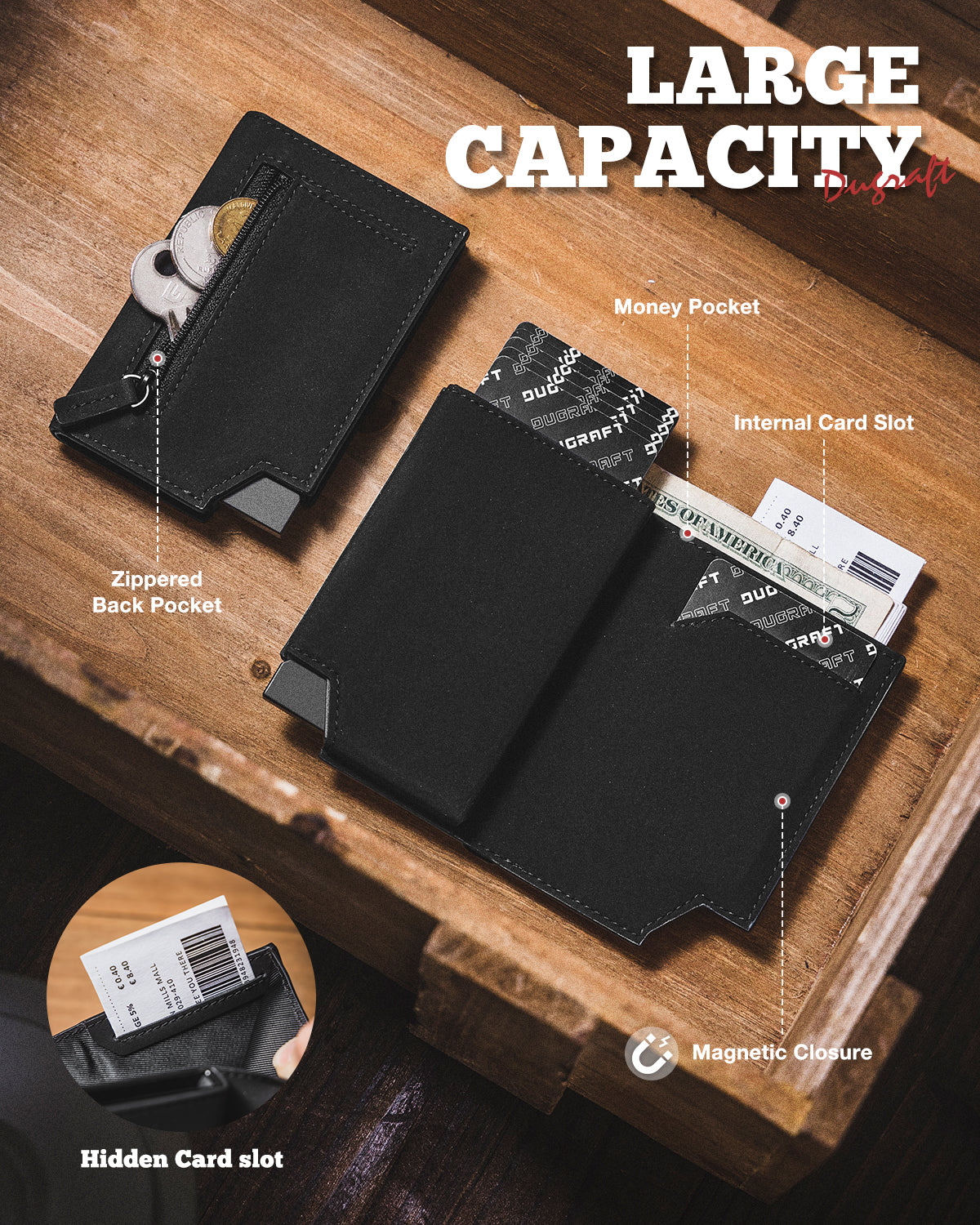 DC302 Patented Slider Mechanism Bifold Wallet - RFID Blocking, Magnetic Closure & Banknote Pocket - Slim Minimalist Wallet for Men - Perfect for Travel, Business & Everyday Carry