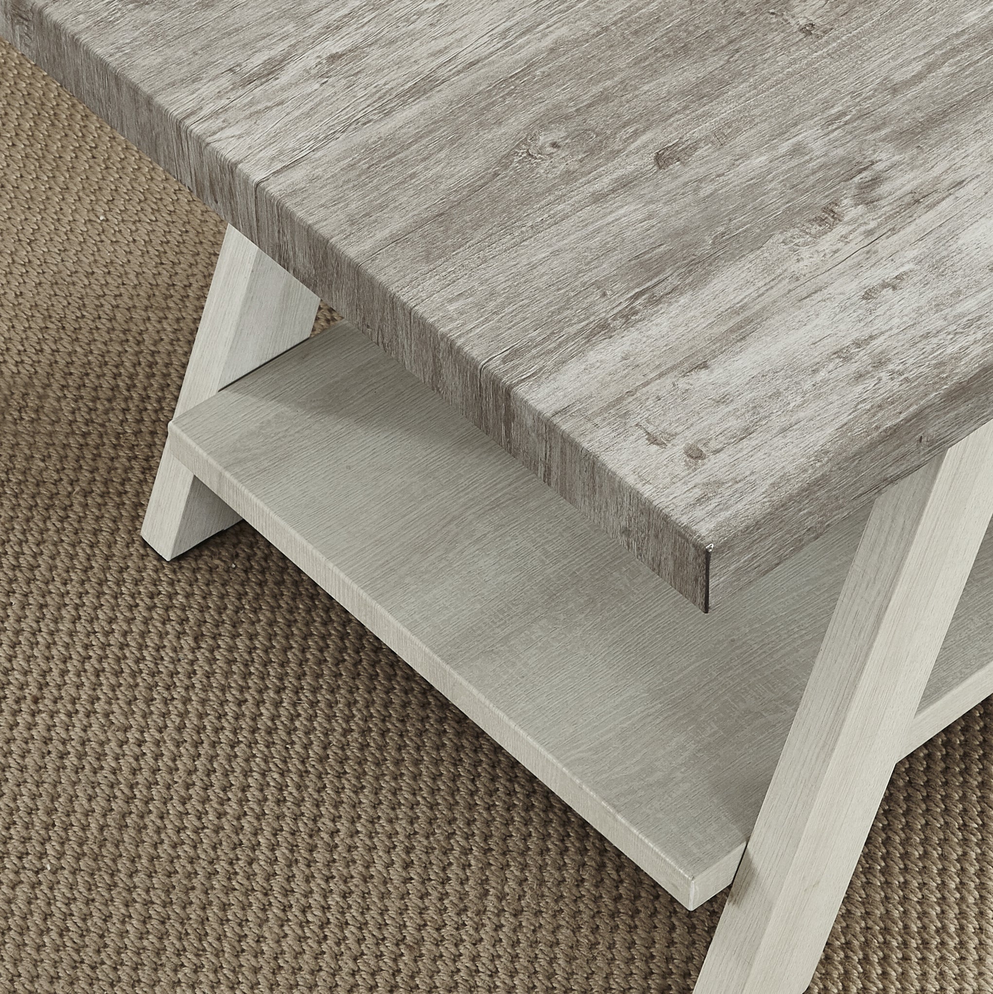 Roundhill Furniture Athens Contemporary Two-Tone Wood Shelf Side Table - Weathered Gray & Beige Accent Table for Living Room, Bedroom, or Office Decor