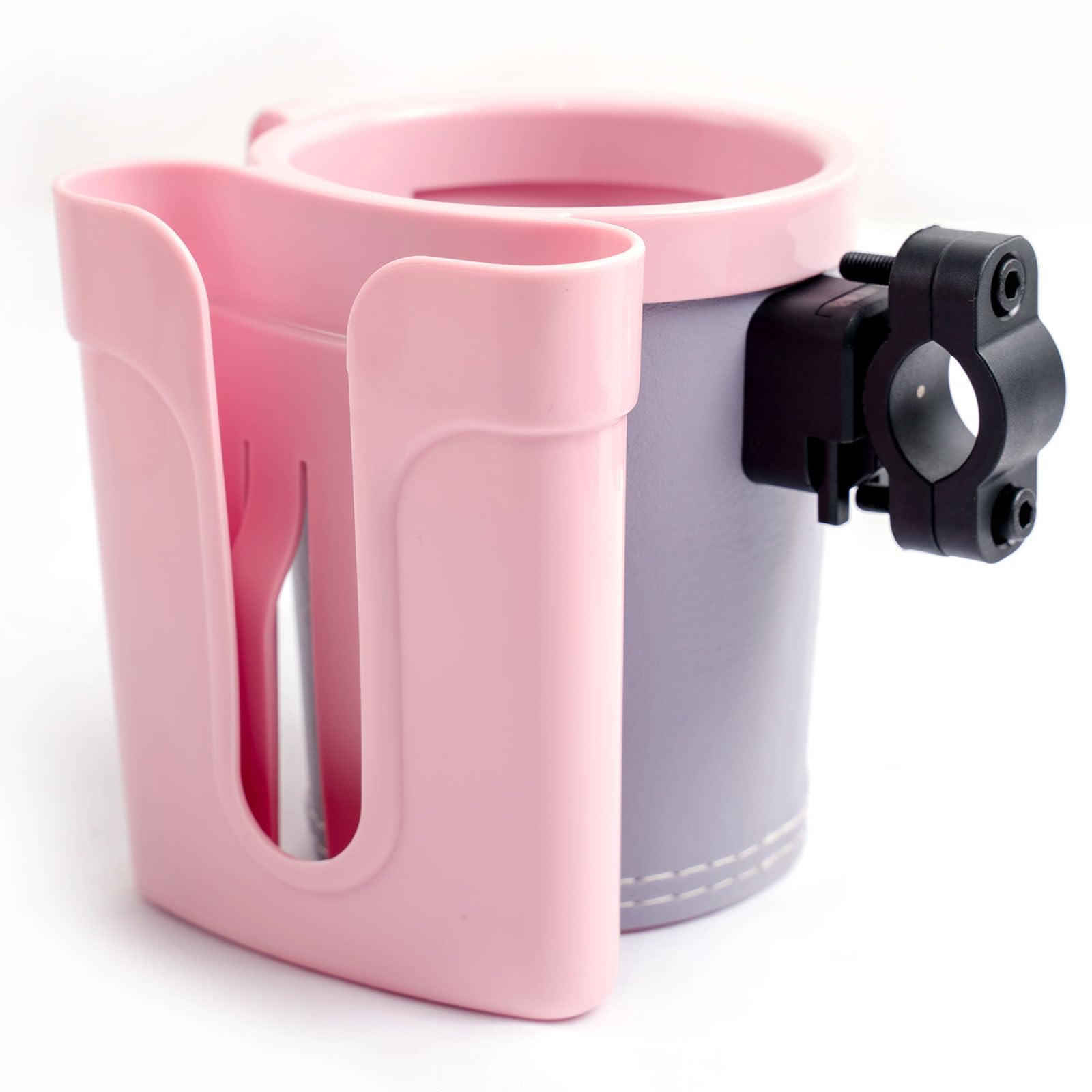 Universal Bike Cup Holder & Phone Mount - Adjustable Handlebar Drink Holder with Key Hook for Bicycle, Motorcycle, Scooter, Boat - Perfect for Commuting, Outdoor Adventures & Water Sports (Pink)