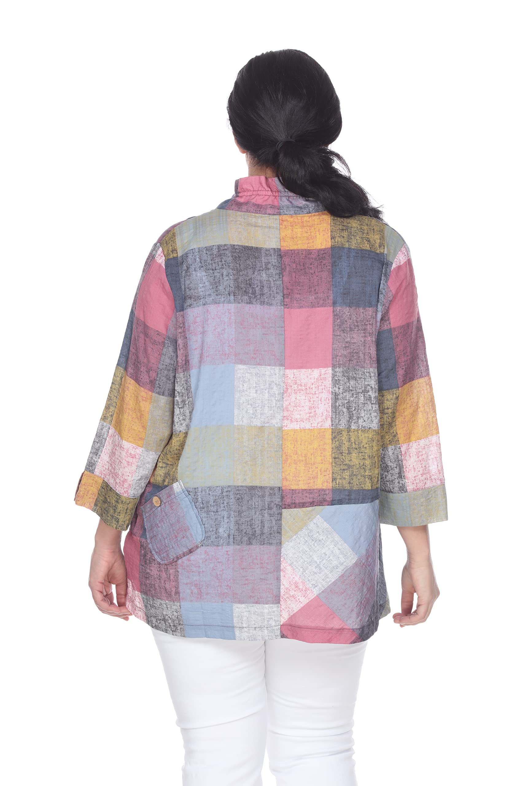 Terra-Sj Women's 3/4 Sleeve Convertible Collar Swing Tunic Top - Plus Size Terra Pink & Multicolor - Size F1 - Casual Office Wear & Spring Outfits