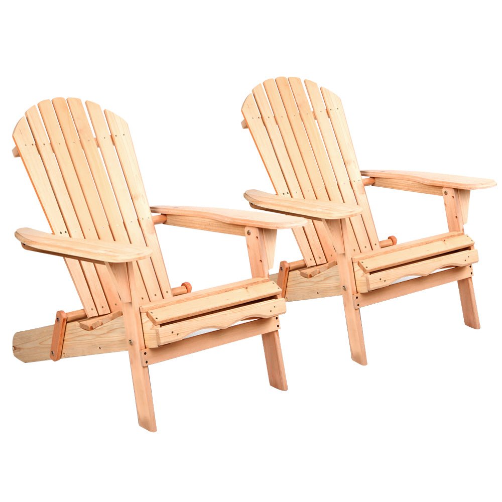 Premium Adirondack Outdoor Chairs - Natural Wooden Patio & Beach Chairs Set of 2 - Perfect for Backyard, Garden, Poolside & Coastal Relaxation