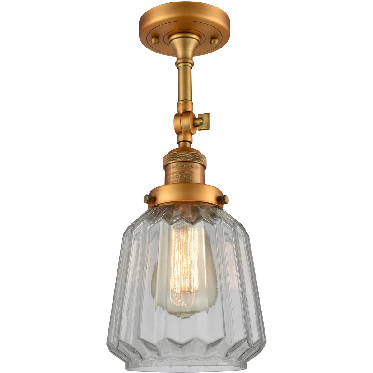 Innovations 201F-BB-G142-LED Brushed Brass Semi-Flush Mount Ceiling Light Fixture - Perfect for Bedroom, Hallway, and Kitchen Lighting