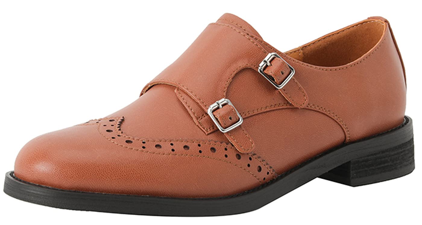 U-lite Women's Monk Strap Dress Shoes - Genuine Sheepskin Leather, Perforated Oxfords with Fashion Buckle for Business & Formal Occasions | Comfortable & Stylish Office & Wedding Shoes