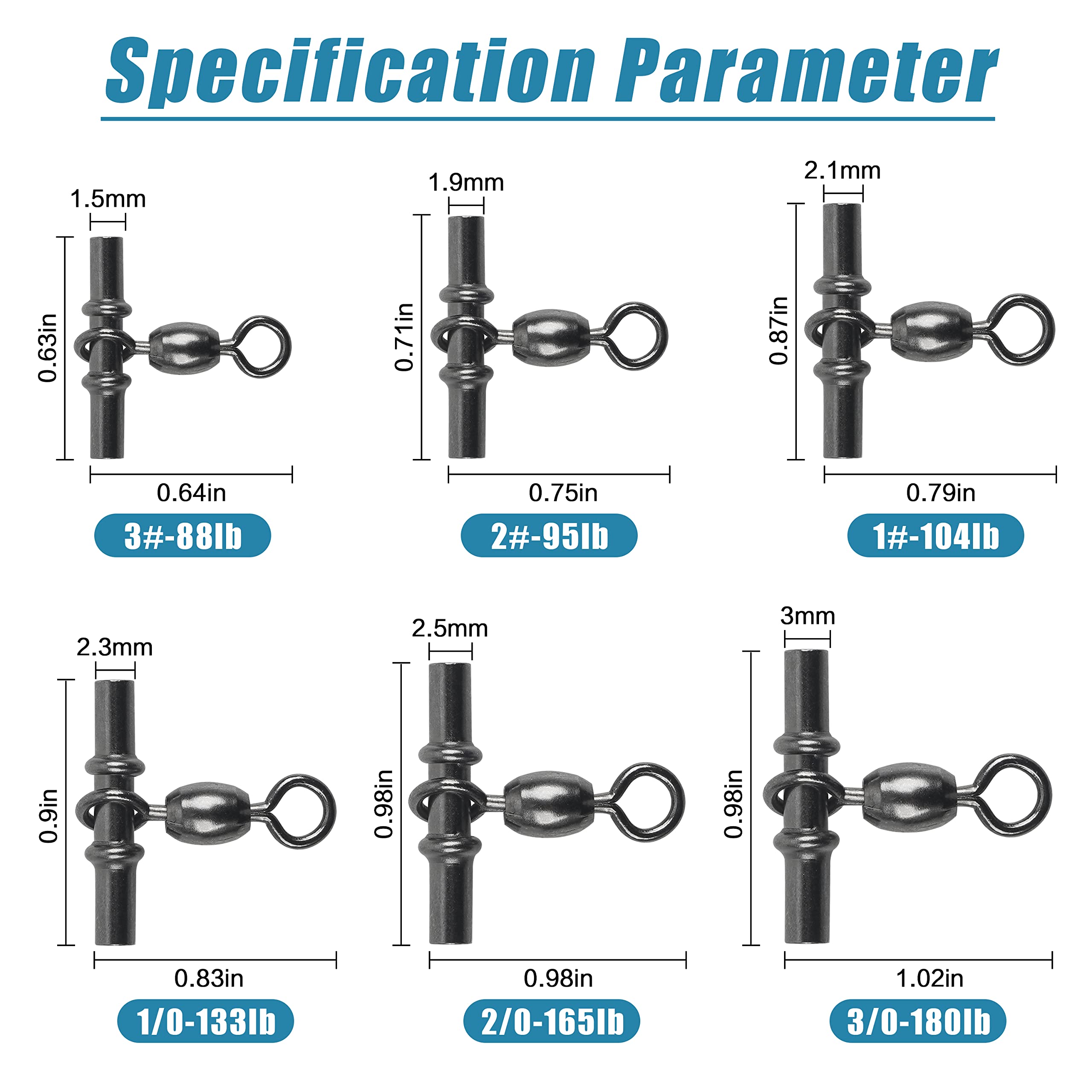 JL Sport 3-Way Fishing Swivels 20/50Pcs - T-Shaped Tackle Connector for Crane Fishing - Size 3/0-3 - Perfect for Saltwater & Freshwater Angling