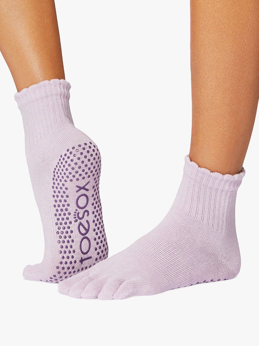 ToeSox Full Toe Melody Grip Socks - Scallop Soft Lavender for Yoga, Pilates & Barre - Non-Slip Workout Socks for Women