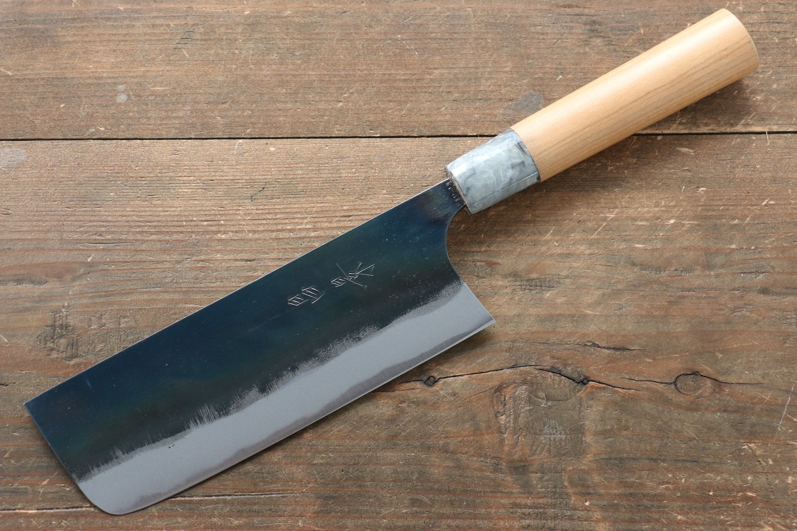 Masakage Mizu Blue Steel No.2 Nakiri Knife 170mm - Japanese Black Finished Chef Knife with American Cherry Wood Handle - Perfect for Vegetable Chopping, Slicing & Precision Kitchen Tasks