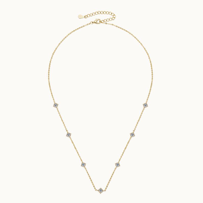 Shining Premium Moissanite Bezel Strand Necklace - 14K Gold Plated Elegant Jewelry for Women, Perfect for Weddings, Anniversaries & Special Occasions