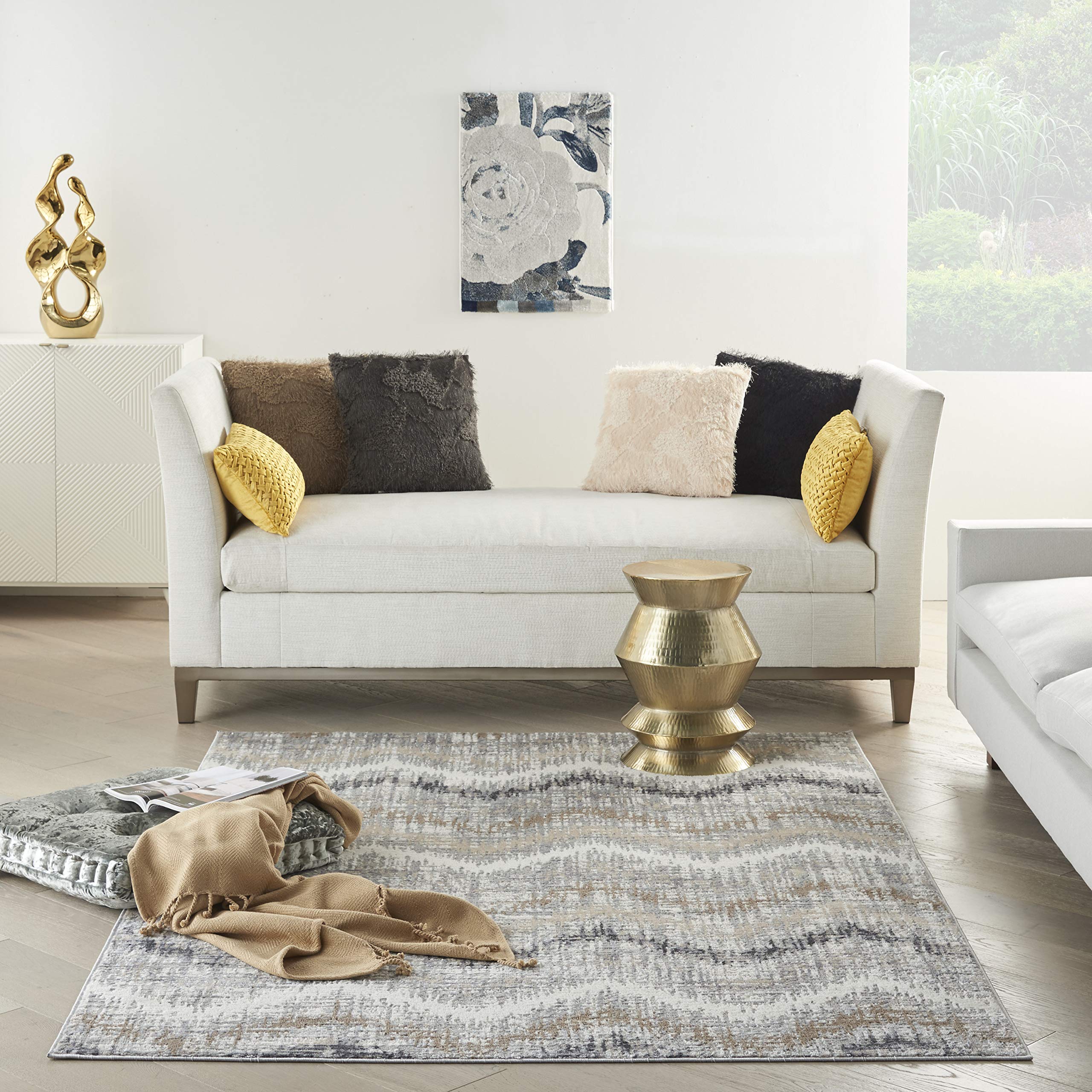 Nourison Elation Abstract Grey Ivory 4' x 6' Area Rug - Easy-Clean, Non-Shedding, Stain Resistant - Perfect for Bedroom, Living Room, Dining Room & Kitchen Decor (4x6)