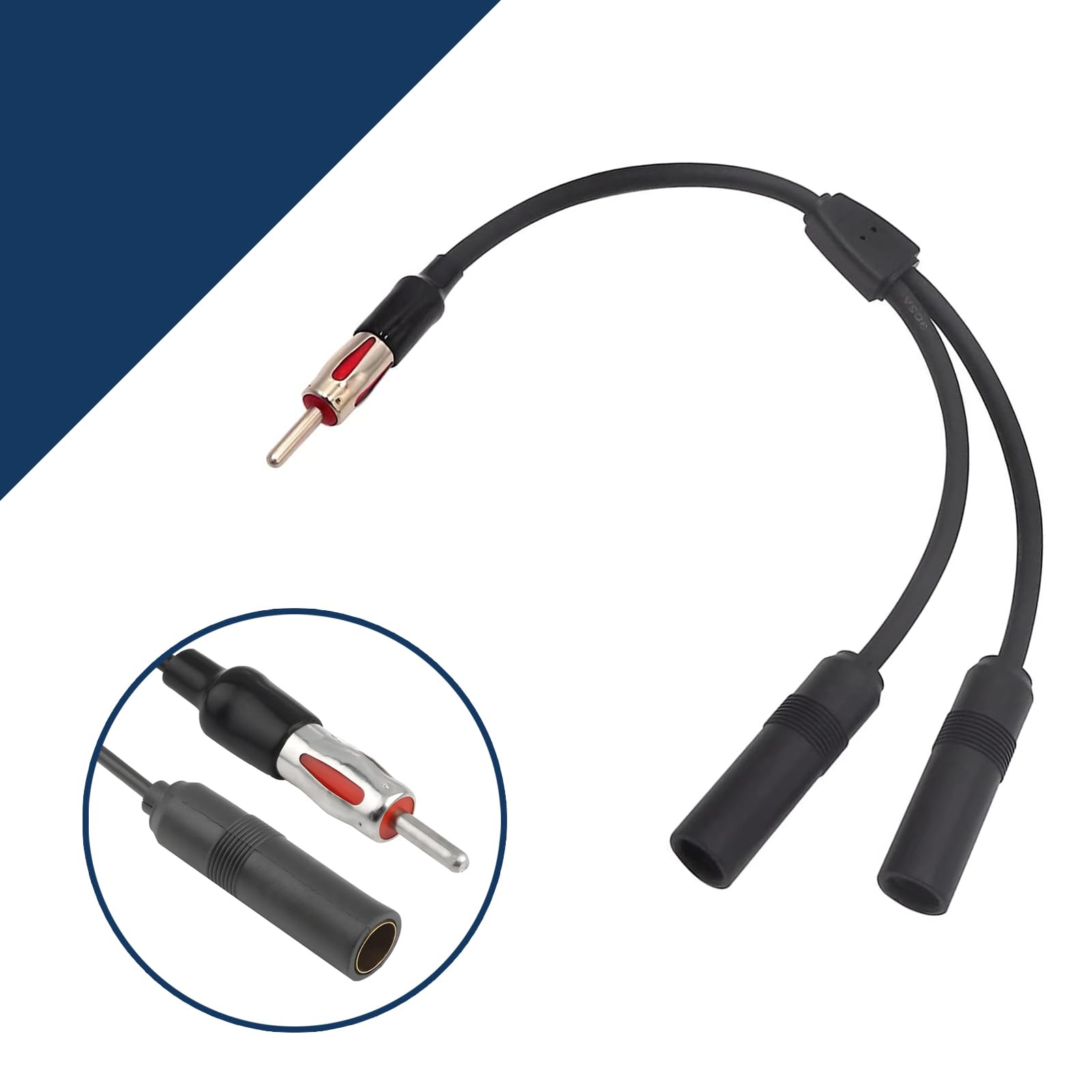 ZKFAR 1PC Car AM FM Radio Antenna Cable Adapter - Male to Dual Female Extension Cord for Most Vehicle Media Receivers & Players (Black) | Perfect for Car Audio Upgrades & Antenna Signal Boosting