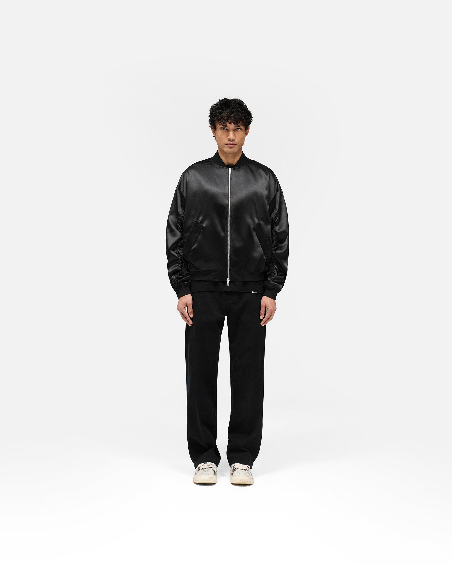 Black Satin Bomber Jacket for Men & Women - Lightweight Stylish Outerwear for Casual Wear & Night Out