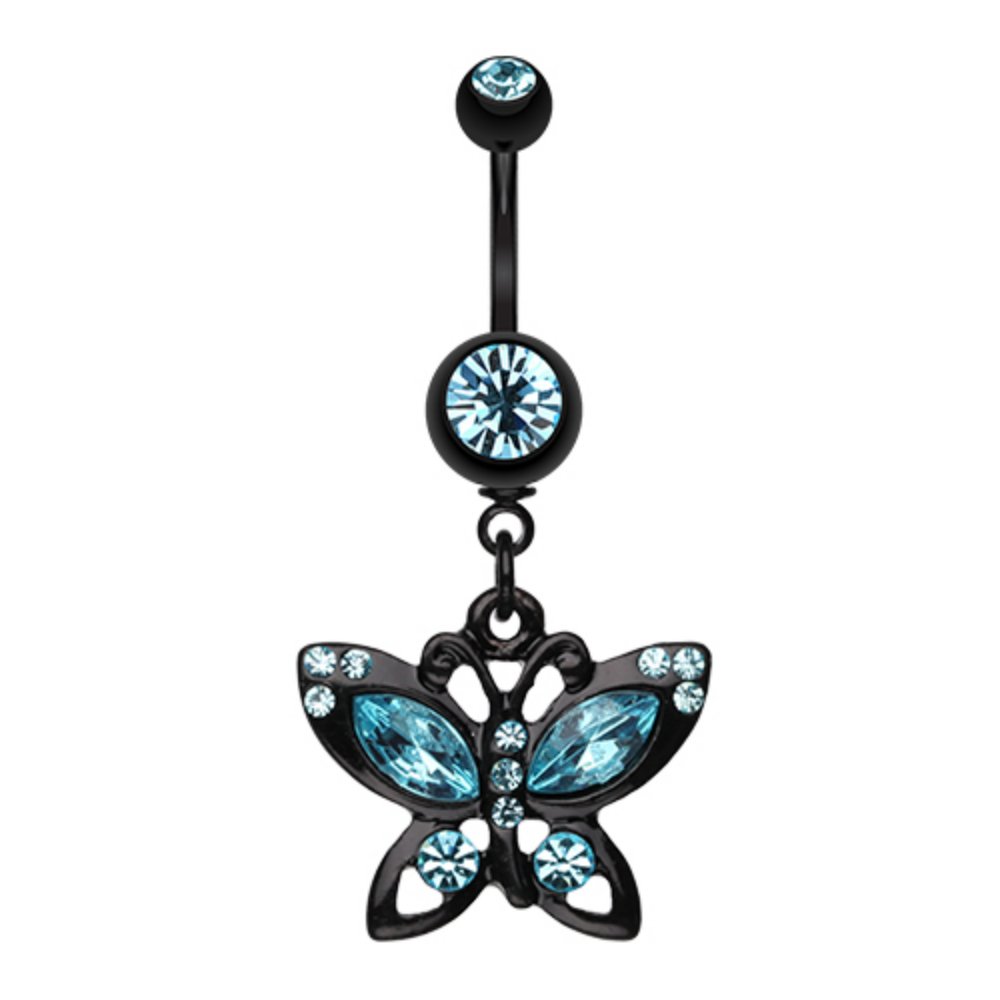 Blackline Butterfly Sparkle Belly Button Ring - WildKlass Stainless Steel Navel Piercing Jewelry for Women, Perfect for Parties, Beach & Everyday Wear