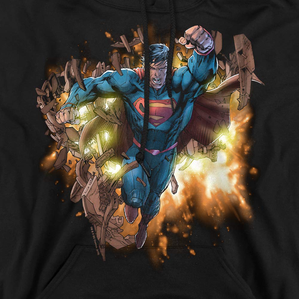 Superman Explosive Entrance Pullover Hoodie - Men's Sleeve Graphic Sweatshirt for Casual Wear & Cosplay | Comfortable Cotton Blend for Daily Use, Gifts & Superhero Fans
