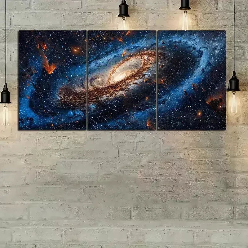 3-Piece Blue Galaxy Starry Sky Wall Art Set - Framed Canvas Prints 50x70cm (20x28in) - High Quality Australian Made Space Themed Decor - Perfect for Living Room, Bedroom & Office Decoration
