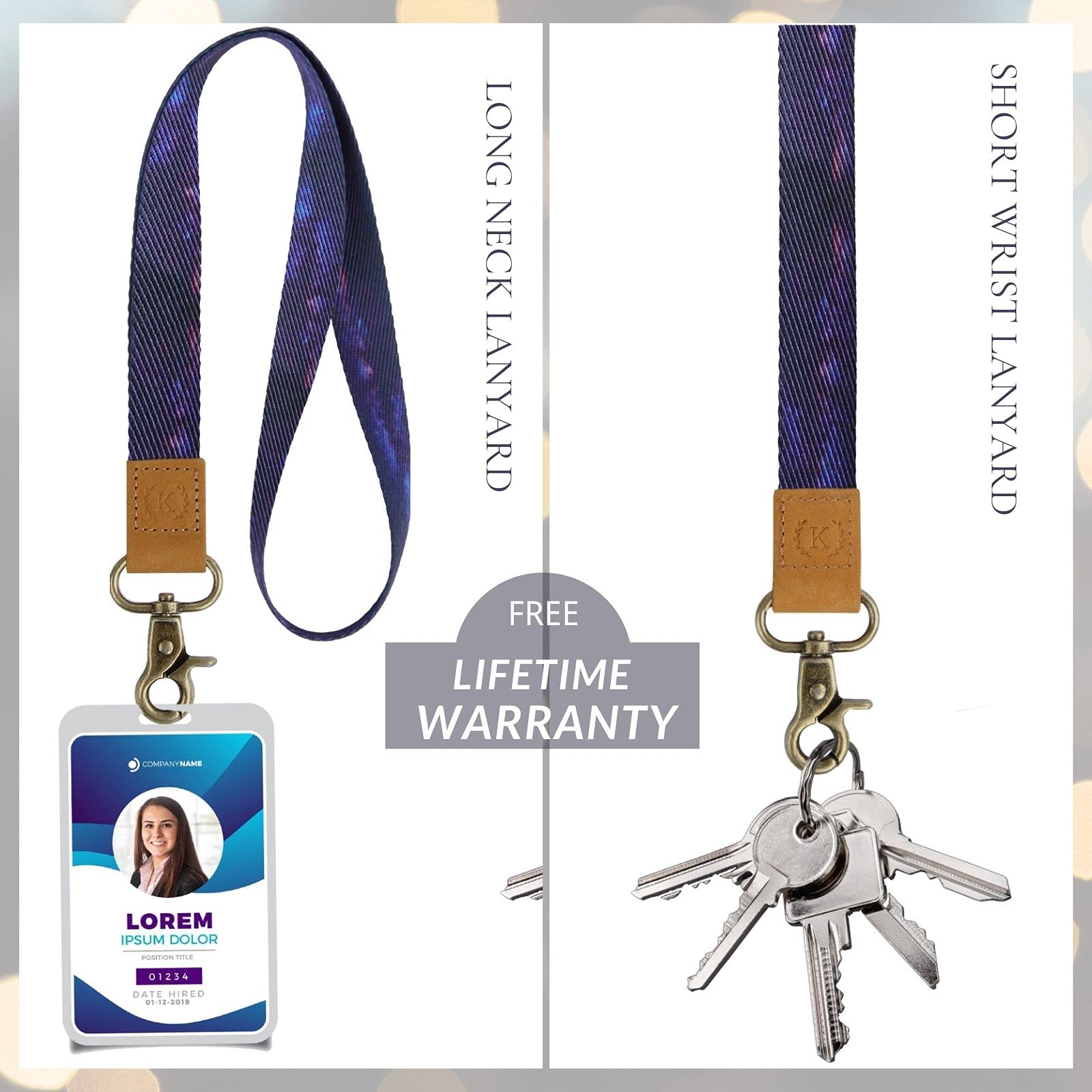 Soft Polyester Key Lanyard for Women & Men - ID Badge Holder for Work, School, Travel