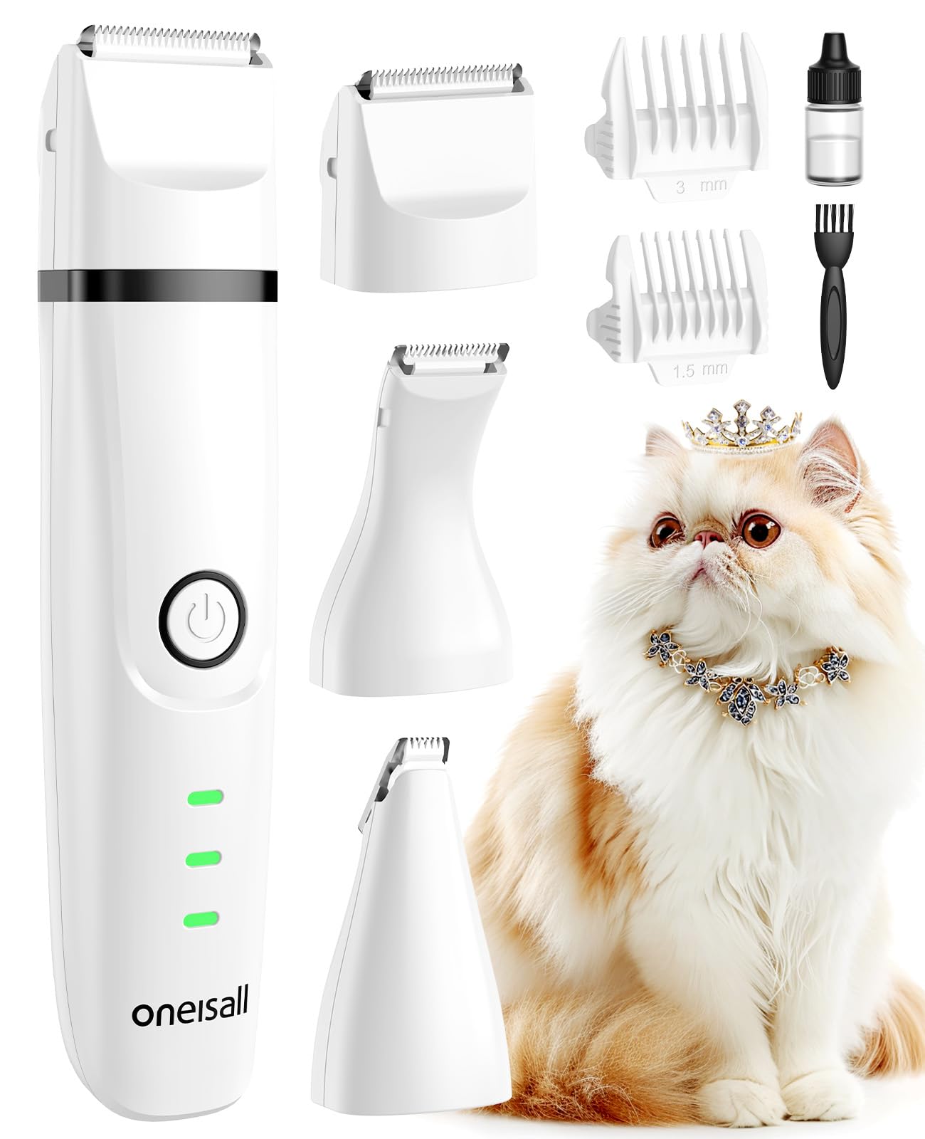 Oneisall Cordless Cat Shaver - Rechargeable 2-Speed Pet Grooming Kit with Quiet Operation | 3-in-1 Electric Clippers for Cats, Dogs & Small Animals | Perfect for Home Use & Travel Grooming Needs