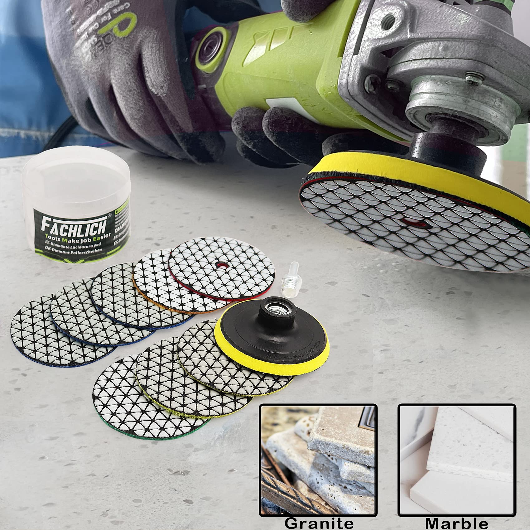 Premium 4 Inch (100mm) Dry Diamond Polishing Pads Set - 8pcs 3000 Grit for Granite, Marble & Quartz Countertops - Perfect for Stone Polishing, Sanding & Surface Restoration - Ideal for DIY Home Renovation and Professional Stone Fabrication