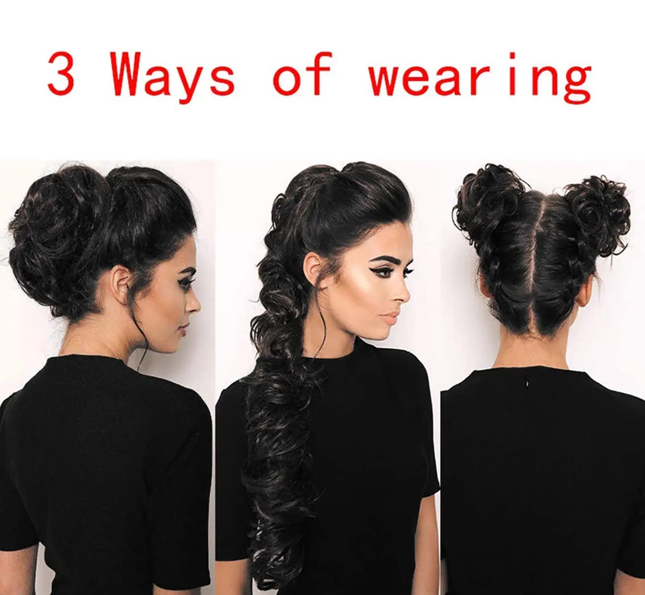 Messy Curly Wavy Juda Bun Maker & Ponytail Frill Hair Extensions for Women - Black (Pack of 1) | Perfect for Parties, Weddings & Everyday Hairstyles