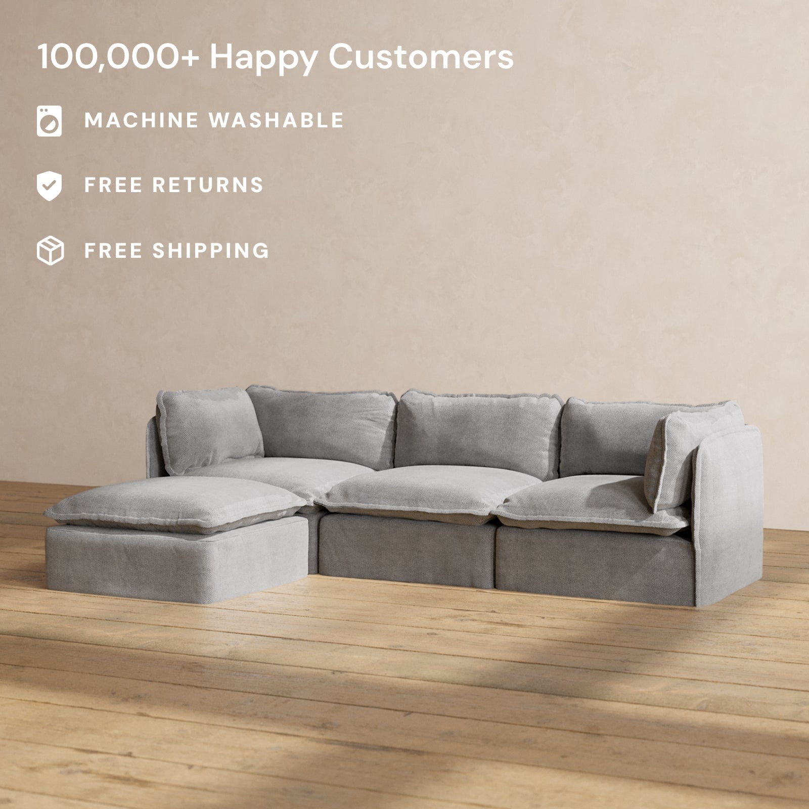 Modular Performance 3-Seater Sectional Sofa in Ash Fabric - Modern L-Shaped Living Room Couch for Small Spaces | Perfect for Apartments, Family Rooms & Cozy Movie Nights