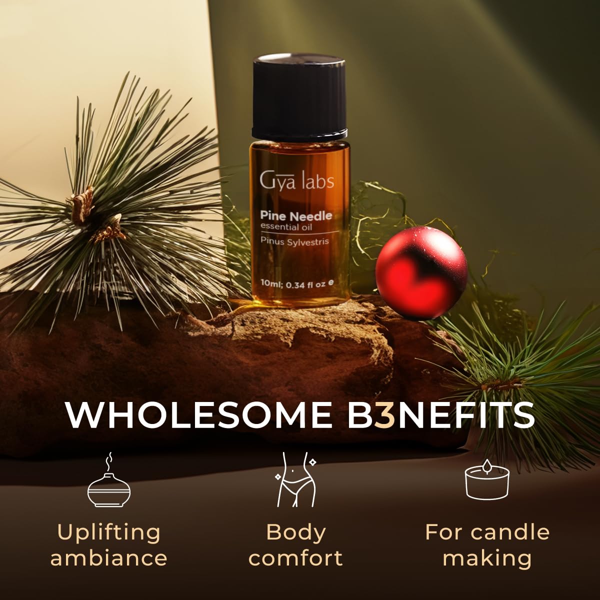 Gya Labs 100% Pure Pine Essential Oil - 0.34 Fl Oz Natural Pine Oil for Diffusers, Aromatherapy, Skin Care & Massage - Fresh Woodsy Scent for Relaxation, Stress Relief & Home Fragrance