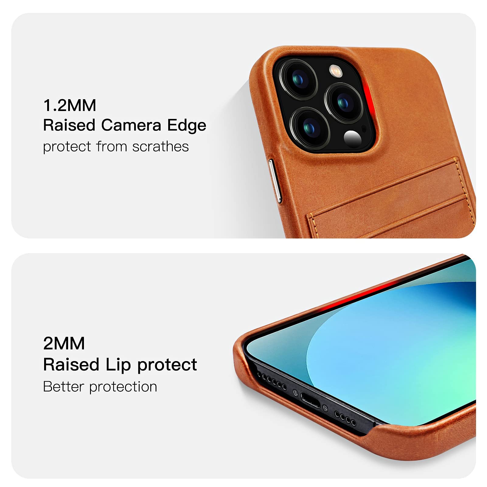 Premium Genuine Leather Wallet Case for iPhone 13 Pro (6.1 Inch) - Slim Card Holder with 2 Credit Card Slots - Brown Leather Phone Cover - Perfect for Everyday Use, Travel & Business Meetings