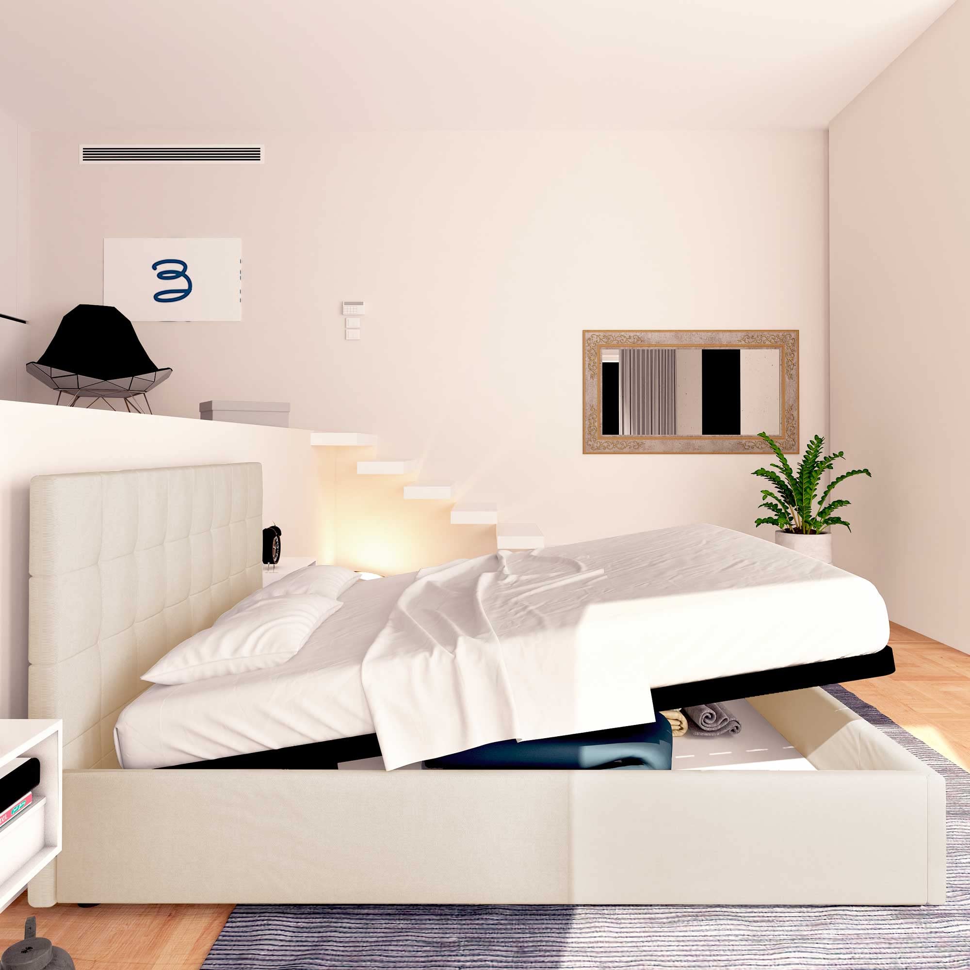 Baldiflex Single Bed with Storage - Synthetic Leather Dublin Model, Slatted Base for Single Mattress, 120 x 200 cm, Elegant Headboard, White - Perfect for Small Bedrooms, Guest Rooms & Studio Apartments