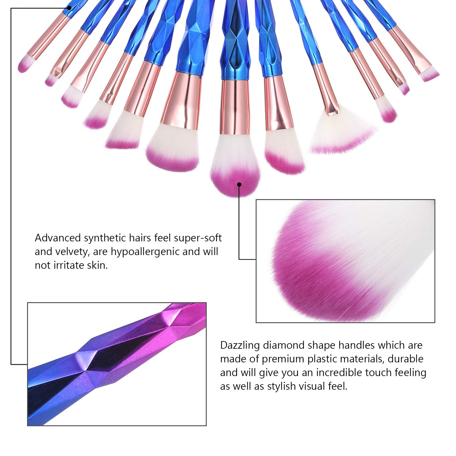 13Pcs Synthetic Makeup Brushes Set with Travel Bag - Foundation, Powder, Eye Cosmetic Brushes (Multicolor) by POOWE - Perfect for Professional Makeup Artists & Beginners, Home & Travel Use