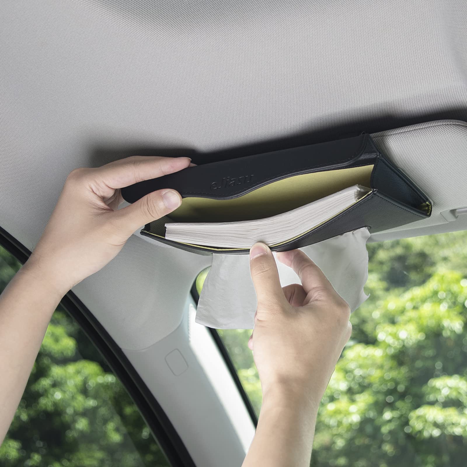 Premium PU Leather Car Visor Tissue Holder - Black Napkin & Tissue Dispenser for Vehicle Backseat | Perfect for Road Trips, Commuting & Family Travel