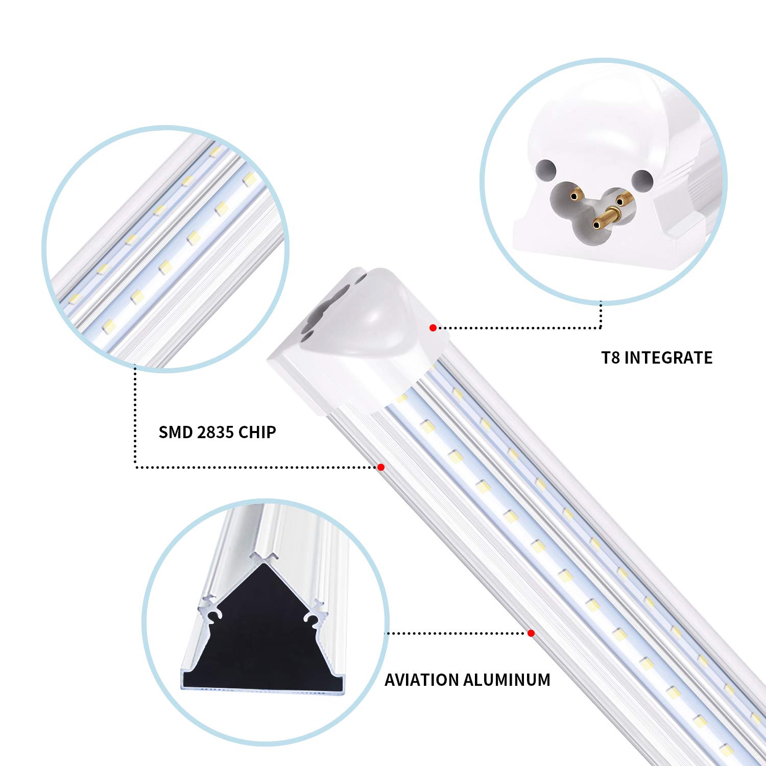 8FT Linkable LED Shop Light - 100W 12000LM High Output, T8 Integrated LED Tube Fixture with V-Shape Design, 6000K Bright White - Perfect for Garage, Warehouse, Workshop Lighting - Plug and Play Installation (10-Pack) - Energy Efficient Lighting Solution for Commercial & Industrial Spaces