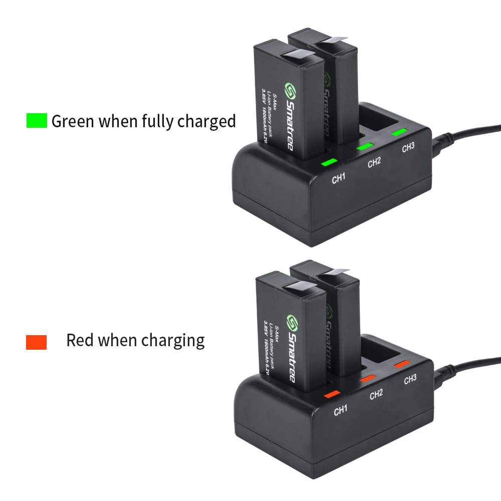Smatree 2-Pack Replacement Battery with 3-Channel Fast Charger for GoPro Hero Max - Perfect for Extended Outdoor Adventures, Travel Vlogging & Action Sports Recording