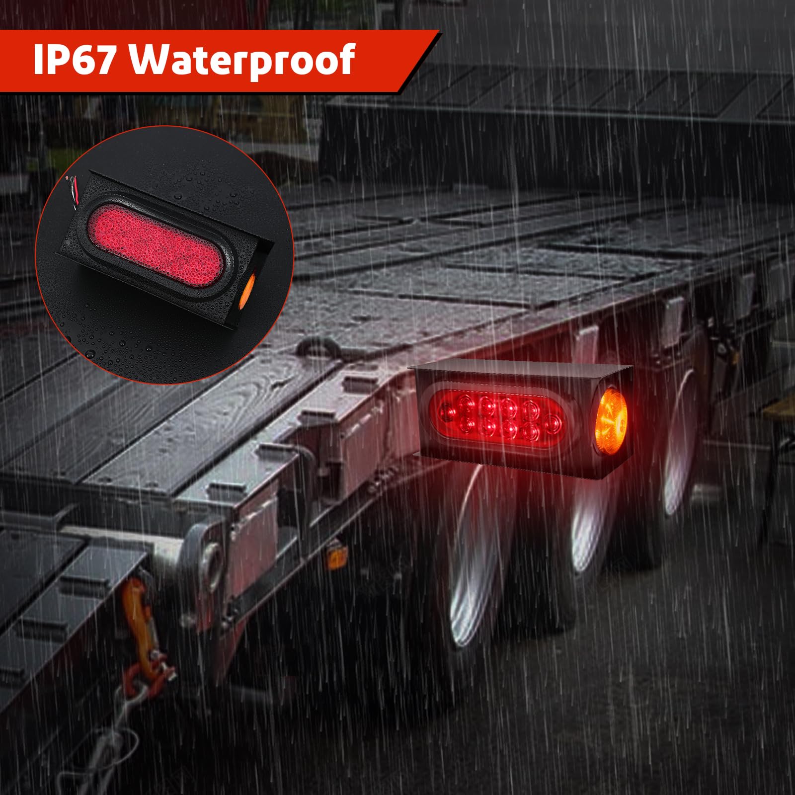 LIMICAR 6 Inch Oval LED Trailer Tail Lights Kit with 2 Inch Round Amber Marker Lights - 2PCS Waterproof Trailer Light Boxes with Grommet Plugs - Perfect for Semi Trucks, Boat Trailers & Utility Trailers