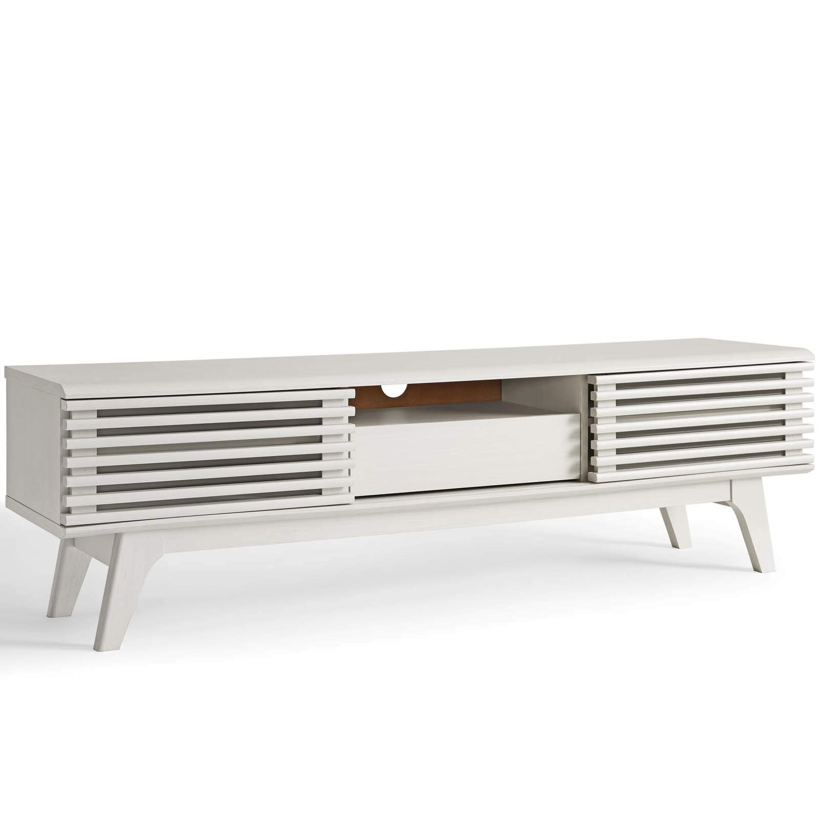 Modway Render Mid-Century Modern Low Profile 59 Inch TV Stand - White Wooden Entertainment Center for Living Room, Bedroom & Home Theater