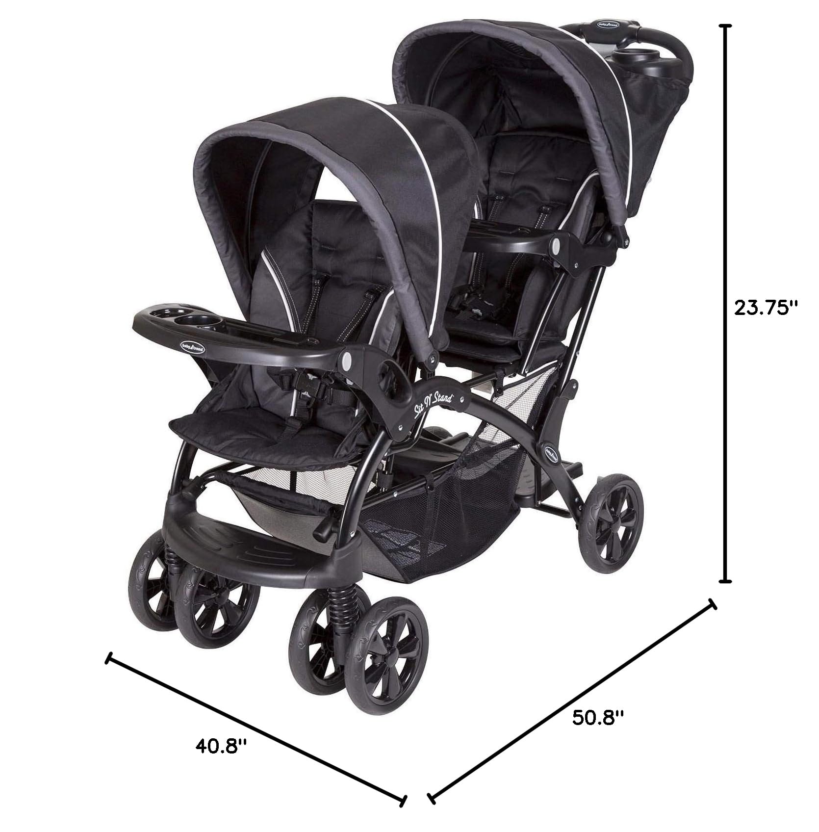 Baby Trend Sit N' Stand Double Stroller - Lightweight Tandem Stroller for 2 Kids with Adjustable Seats & Canopy, Onyx Black | Perfect for Twins, Siblings or Toddlers - Ideal for Shopping, Travel & Daily Walks