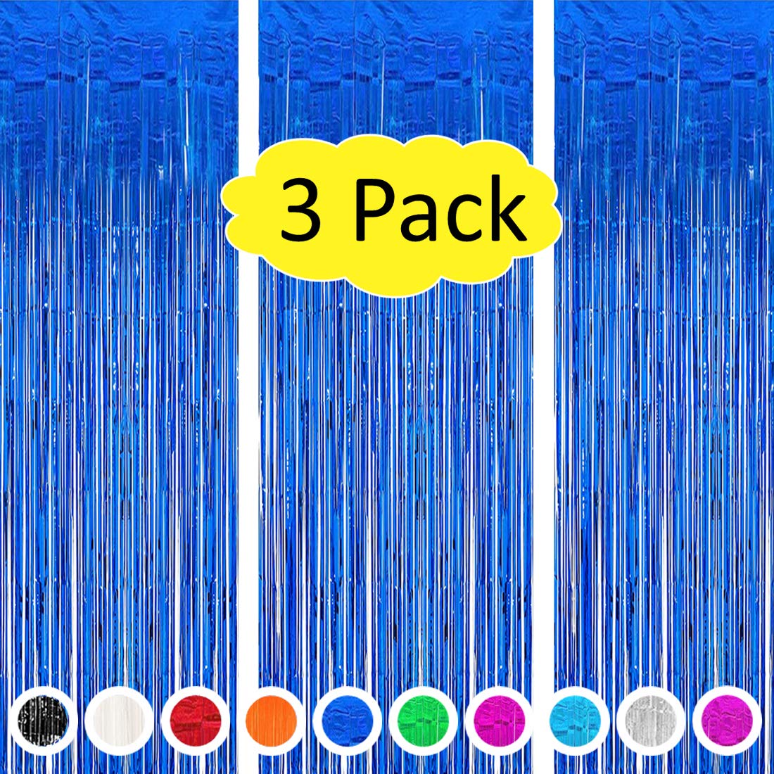 3PC Blue Fringe Backdrop Streamers - Tinsel Foil Curtains for Birthday Party Decorations | Perfect for Baby Showers, Weddings & Photo Booth Backgrounds
