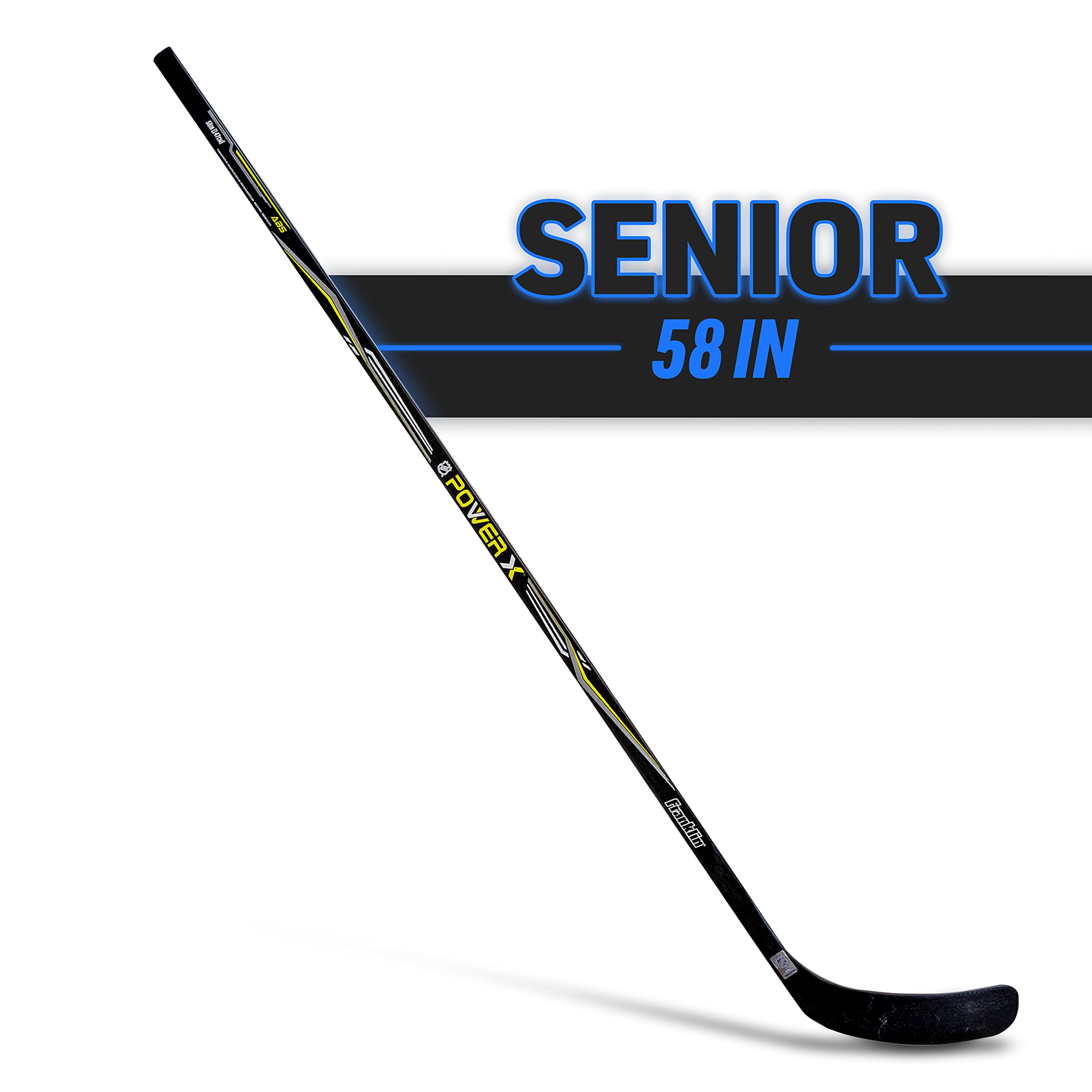 Franklin Sports Power X Junior Street Hockey Sticks - Youth Hockey Sticks for Outdoor Play - Right & Left Handed Kids Hockey Sticks - Wood & Fiberglass Composite Shaft - One-Piece Design - 58