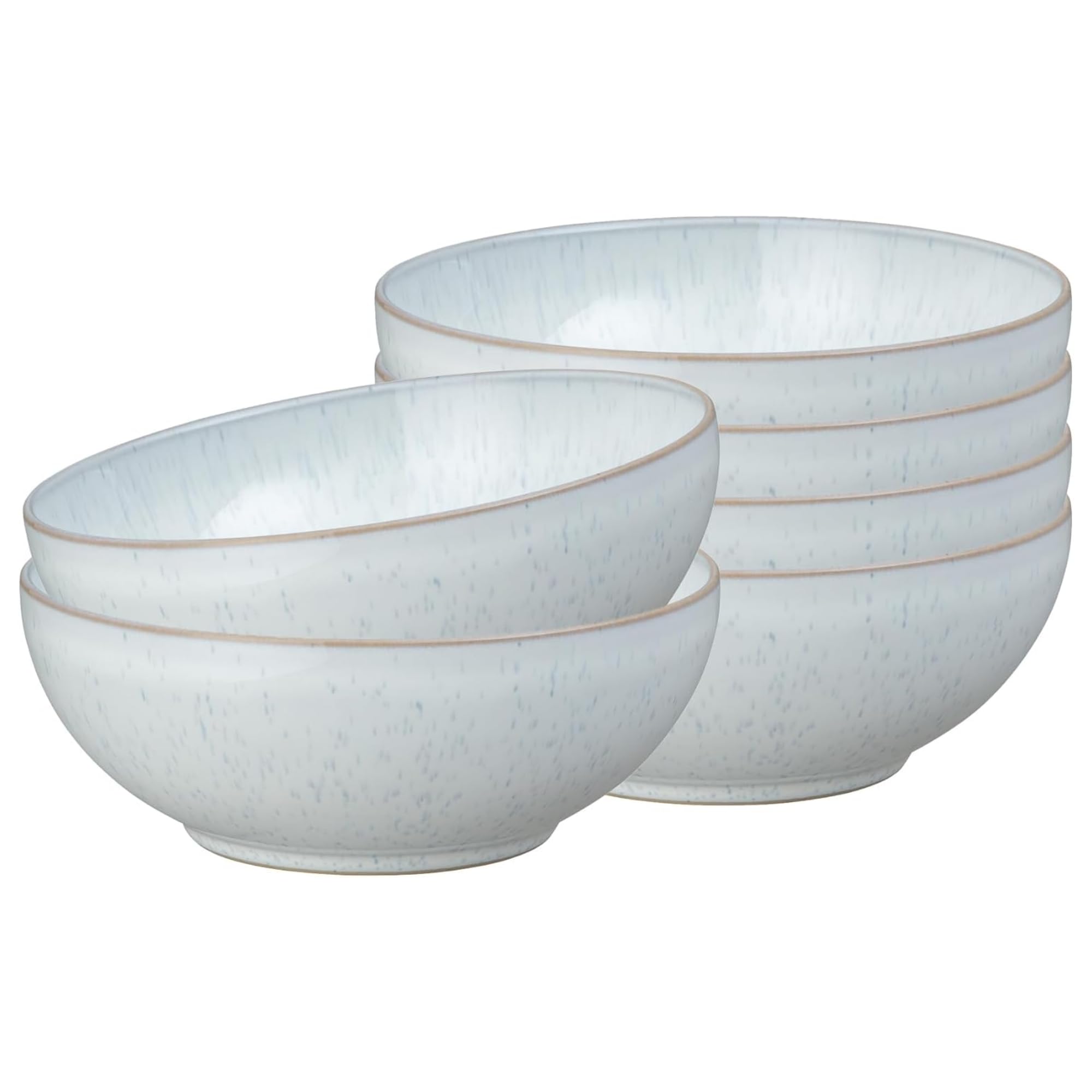 Denby White Speckle 27.7oz Ceramic Cereal Bowls Set of 6 - Microwave & Dishwasher Safe, Scratch & Chip Resistant - Reactive White Glaze Stoneware for Breakfast, Oats, Desserts - Elegant Neutral Tableware for Home & Restaurant Use