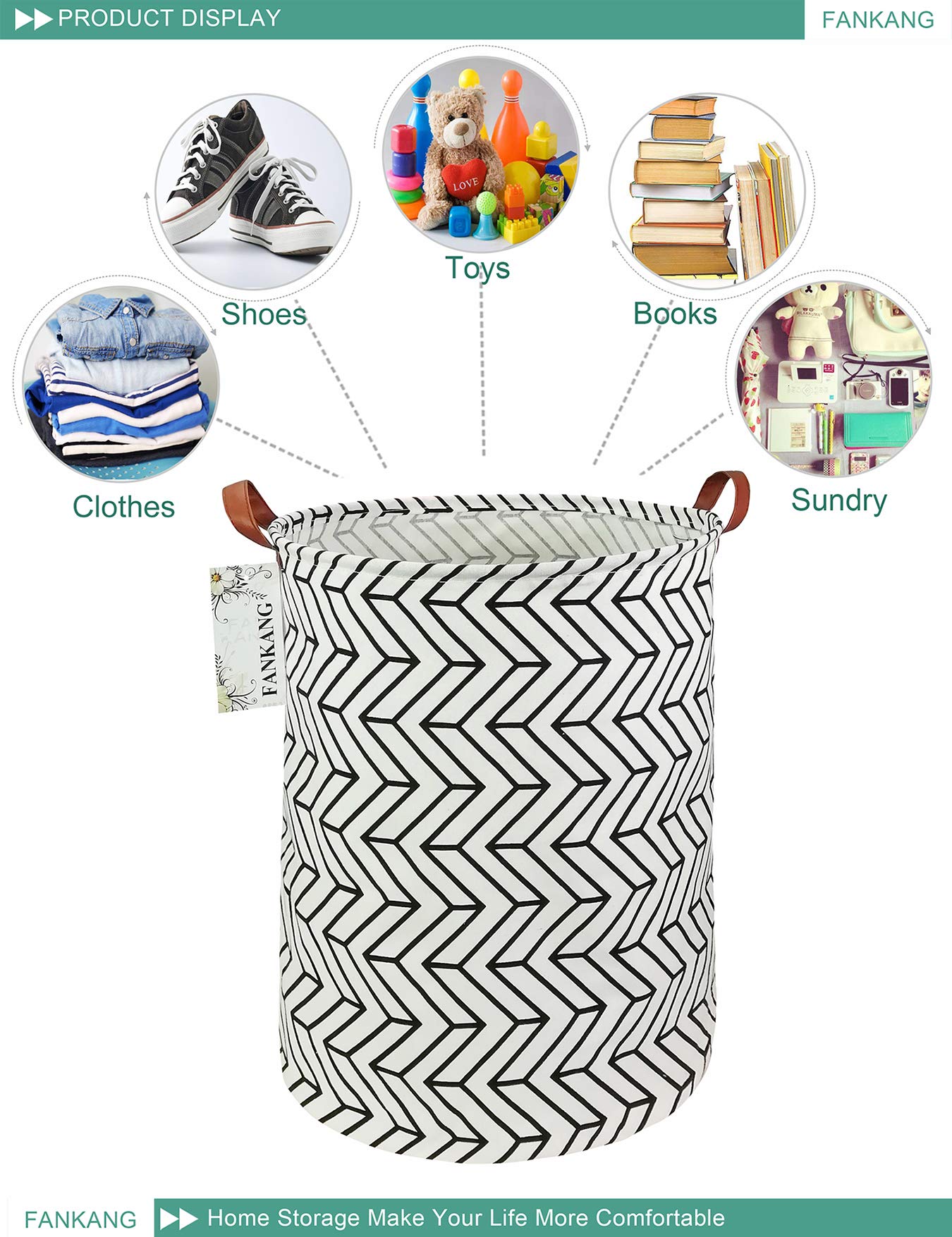 FANKANG Foldable Waterproof Storage Basket - Large Canvas Laundry Hamper with PE Coating for Kids, Nursery, Office & Bedroom | Organize Clothes, Toys & Home Essentials (Geometric Pattern) | Perfect for Playrooms, Closets & Dorm Organization