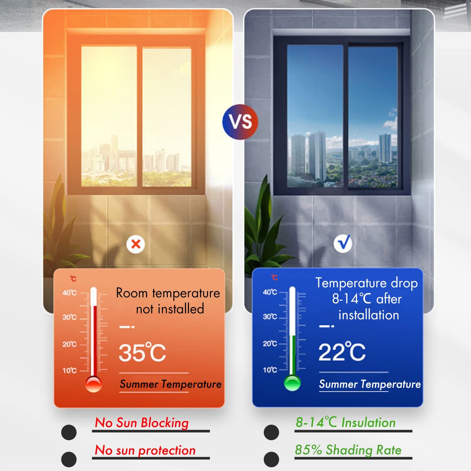 One-Way Mirror Window Privacy Film - Blue Tint See Through, Roll Up Solar Blocking Blinds, Reflective Window Screen for Home & Office Use - Perfect for Bedrooms, Bathrooms, and Glass Doors