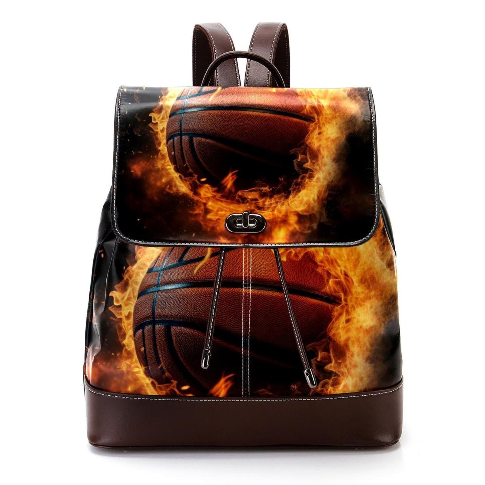 Stylish Travel Backpack for Women & Men - Flame Retro Basketball Design Backpack for School, Work, Gym & Outdoor Adventures