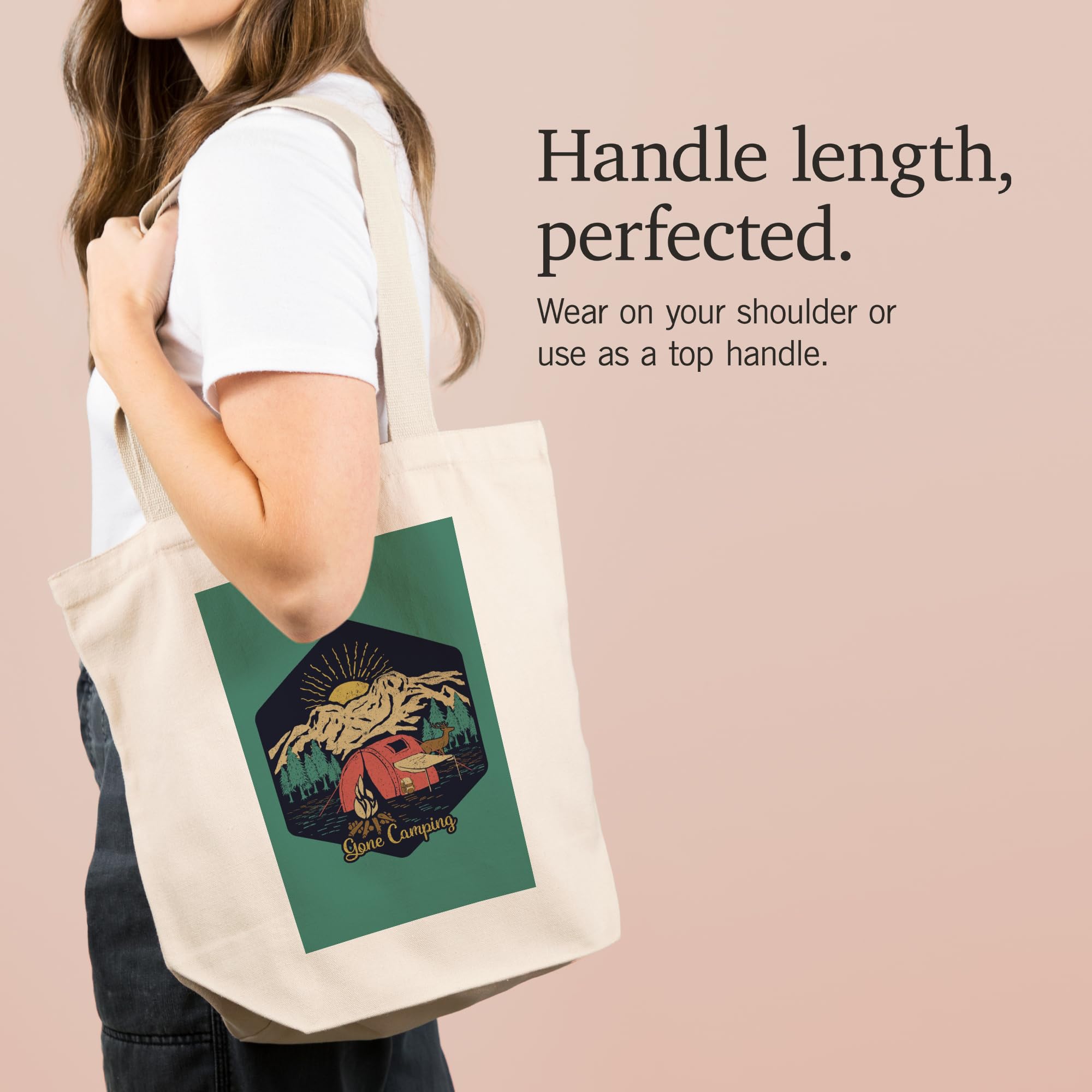 Lantern Press Gone Camping Tote Bag - 100% Cotton Canvas Reusable Shopping Bag with Nature Scene Design - Perfect for Groceries, Beach Trips & Outdoor Adventures