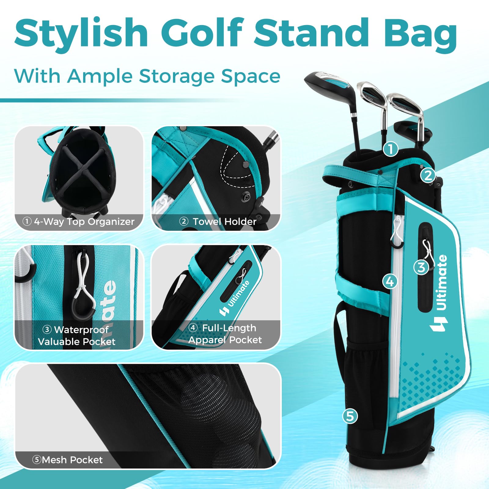 **Goplus Junior Complete Golf Club Set for Kids Ages 5-13 - Right Hand Golf Clubs with Stand Bag, Rain Hood & Practice Accessories - Perfect for Boys & Girls Learning Golf at Home or Driving Range**