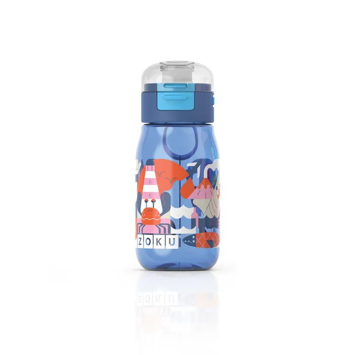 Zoku Kids Flip Gulp Water Bottle 465ml (16oz) - Leak Proof, BPA Free, Easy Carry Handle - Perfect for School, Sports & Outdoor Activities