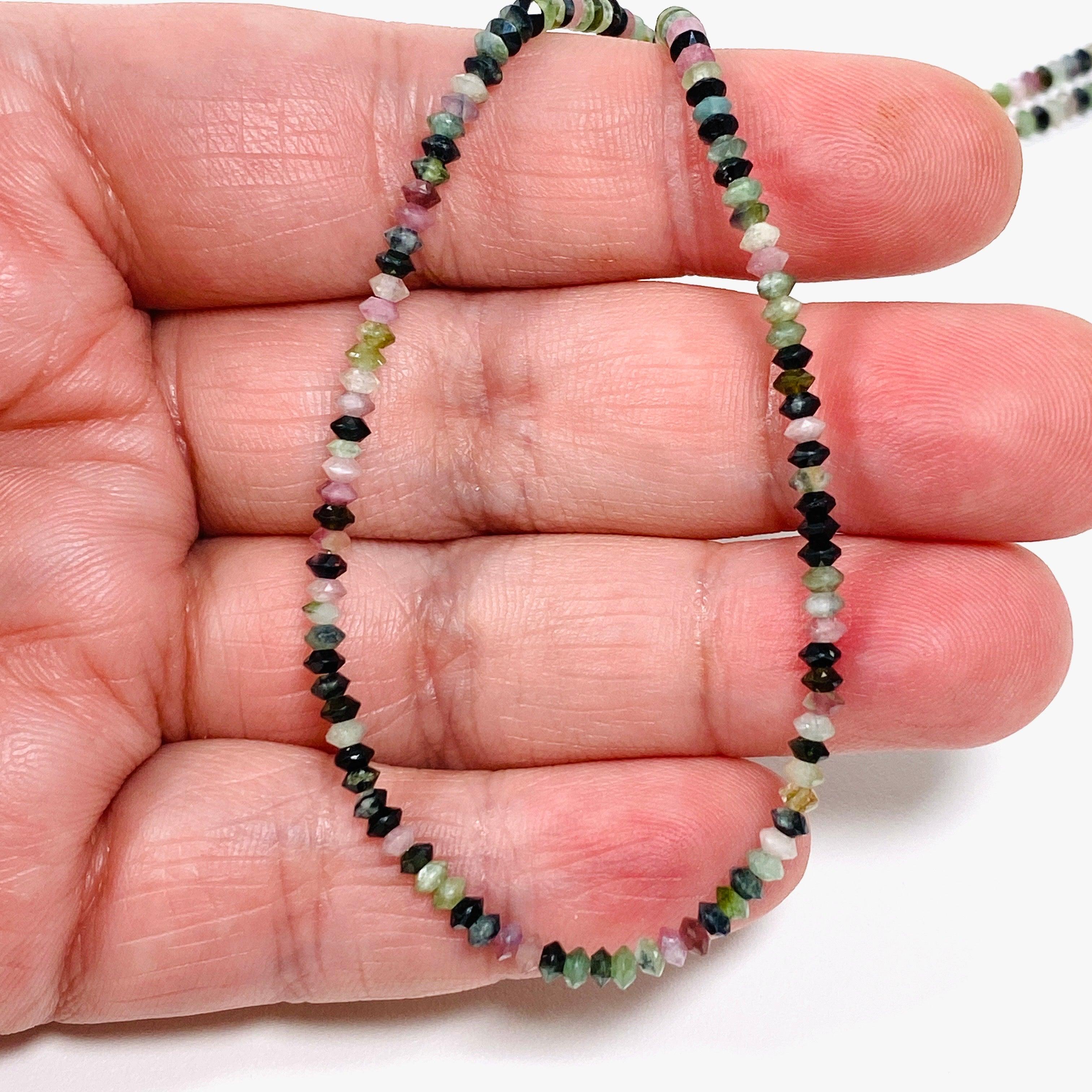 Micro Bead Necklace with Tourmaline Stones - Mixed Colors for Yoga, Meditation & Boho Fashion