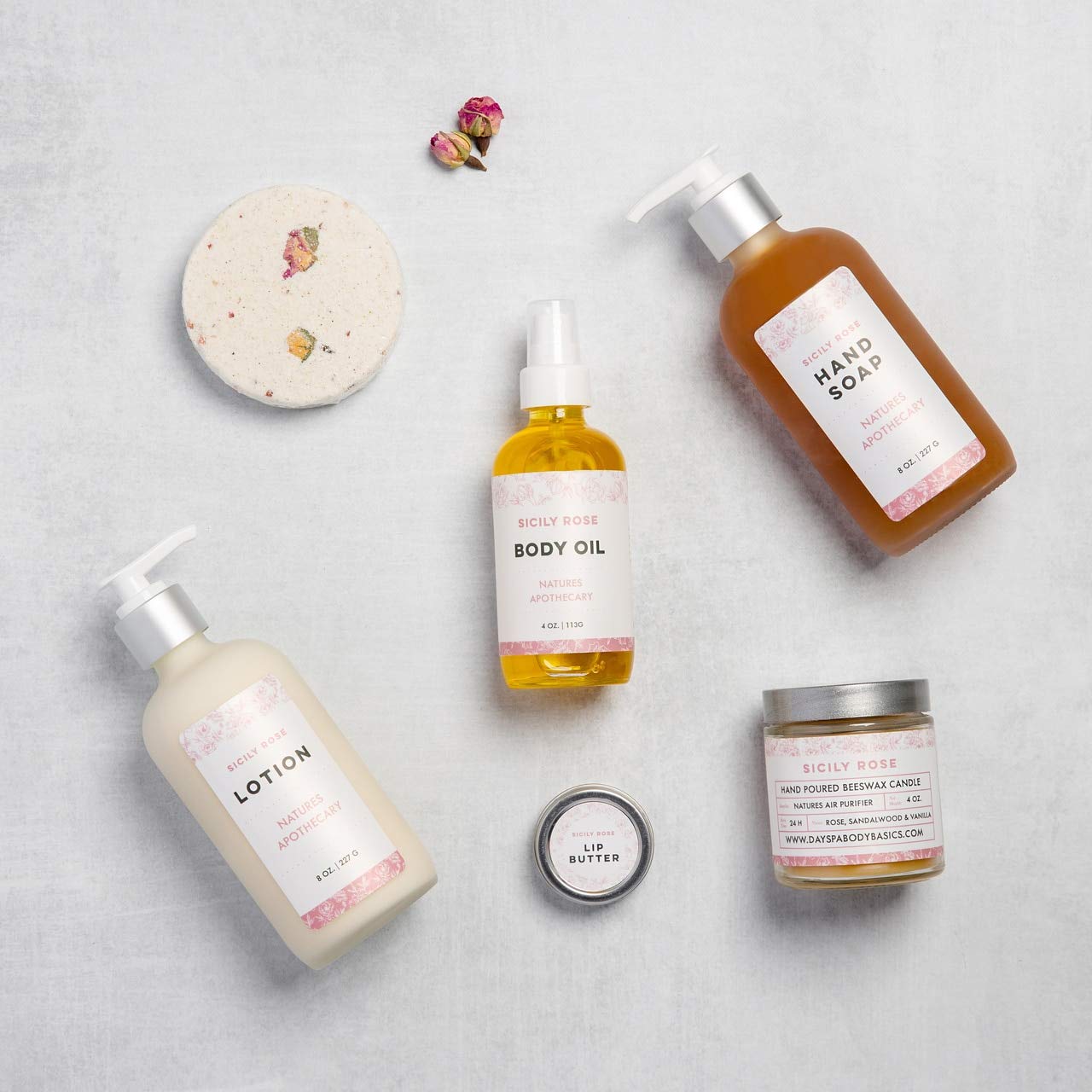 Luxury Sicily Rose Bath & Body Gift Set - All Natural Aromatherapy Spa Treatment Gift Box | Hypoallergenic, Plant-Based Skincare | Made in USA by DAYSPA Body Basics | Perfect for Home Spa, Relaxation & Self-Care Gifts
