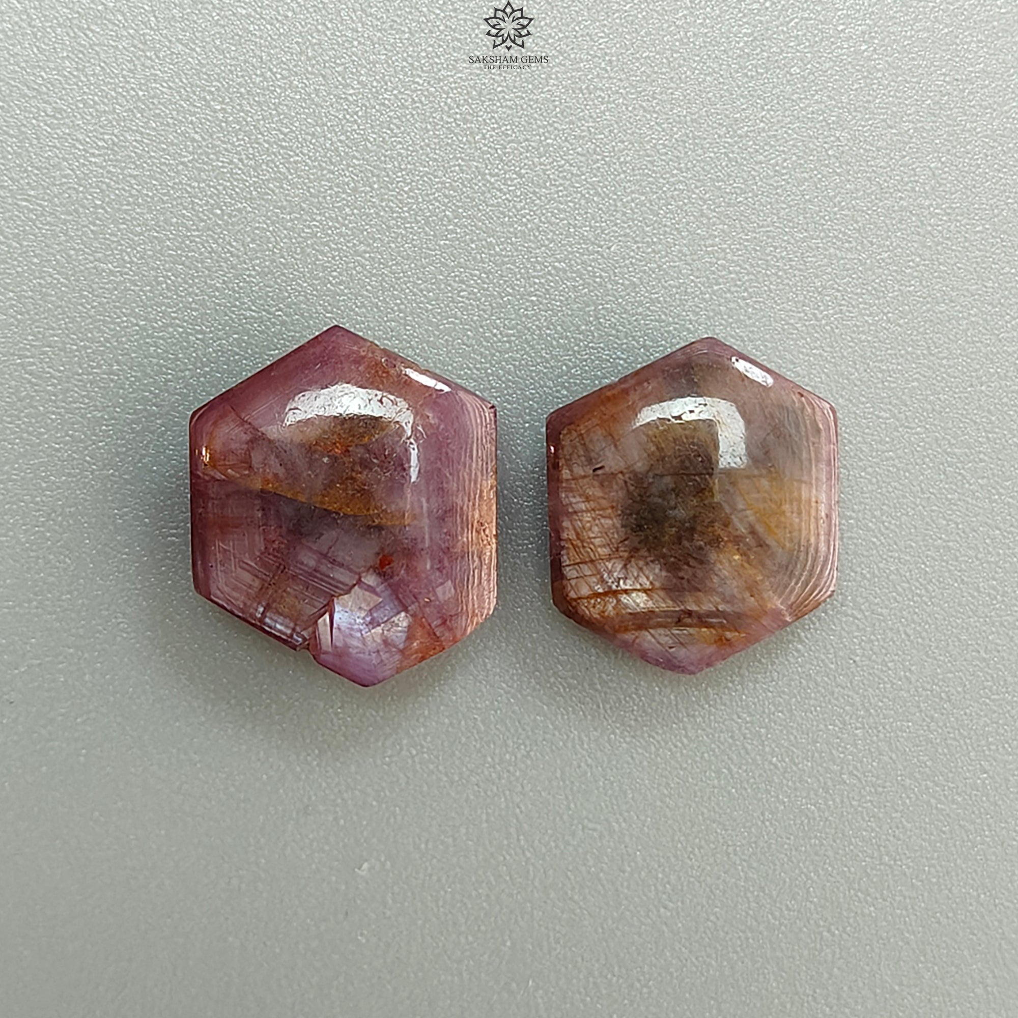 Natural Unheated Fire Ruby Trapiche Hexagon Cabochon Gemstone - 19.30cts (15x13mm & 14x13mm) 2pc Set for Jewelry Making - Perfect for Rings, Pendants & Unique Handmade Designs