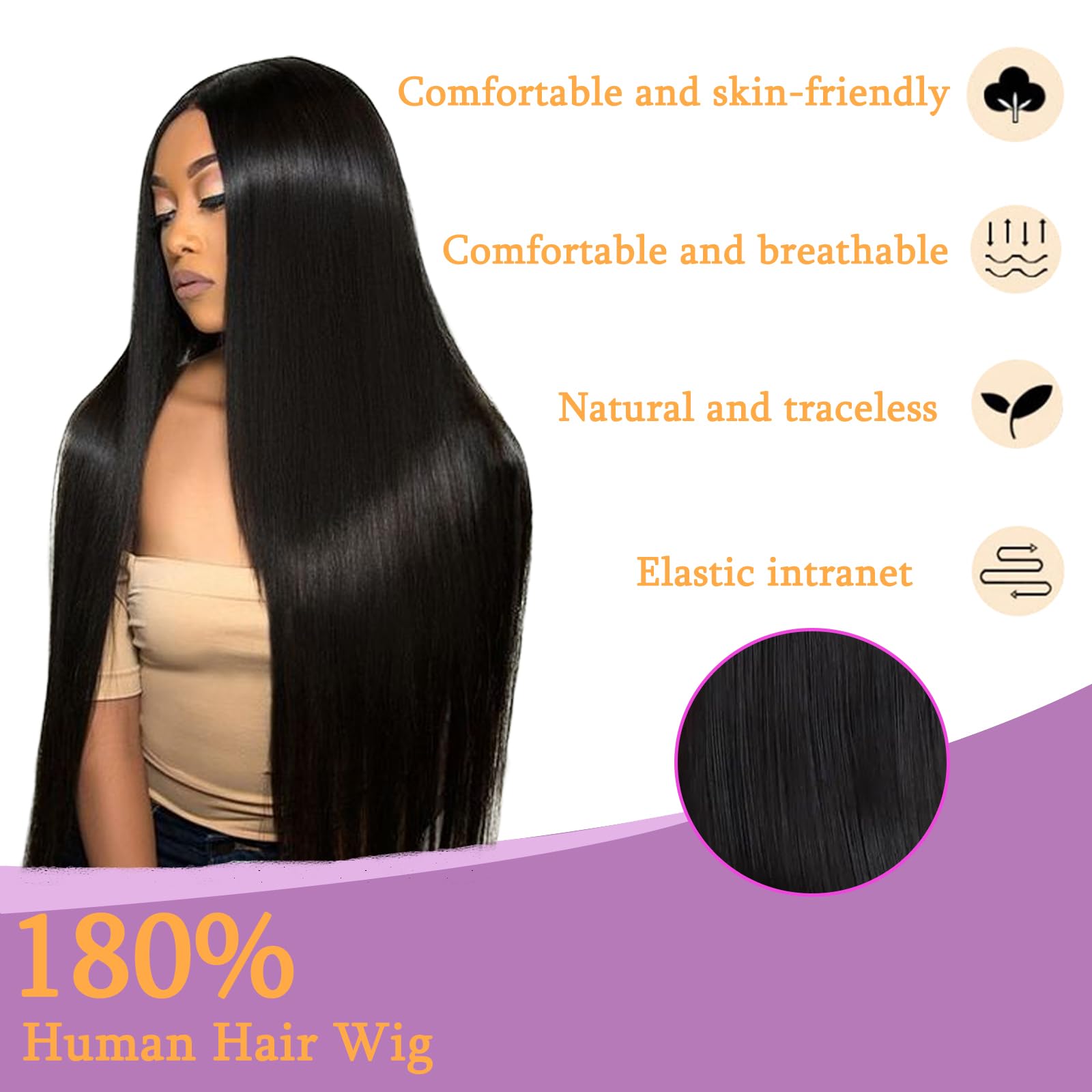 20 Inch Straight Lace Front Wigs Human Hair - Pre Plucked 180% Density Glueless Wigs with 13x4 HD Transparent Lace - Brazilian Virgin Hair for Women - Perfect for Daily Wear, Cosplay & Special Occasions