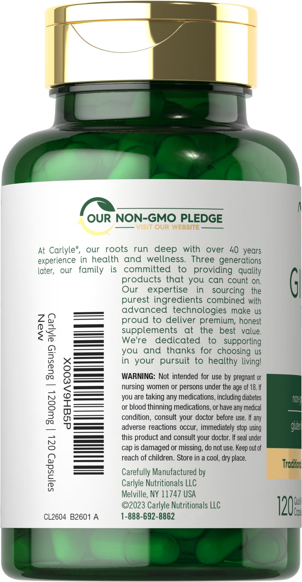 Carlyle Ginseng Supplement 120 Capsules - 1200mg Non-GMO, Gluten Free - Supports Energy, Focus & Immune Health - Perfect for Busy Professionals & Students