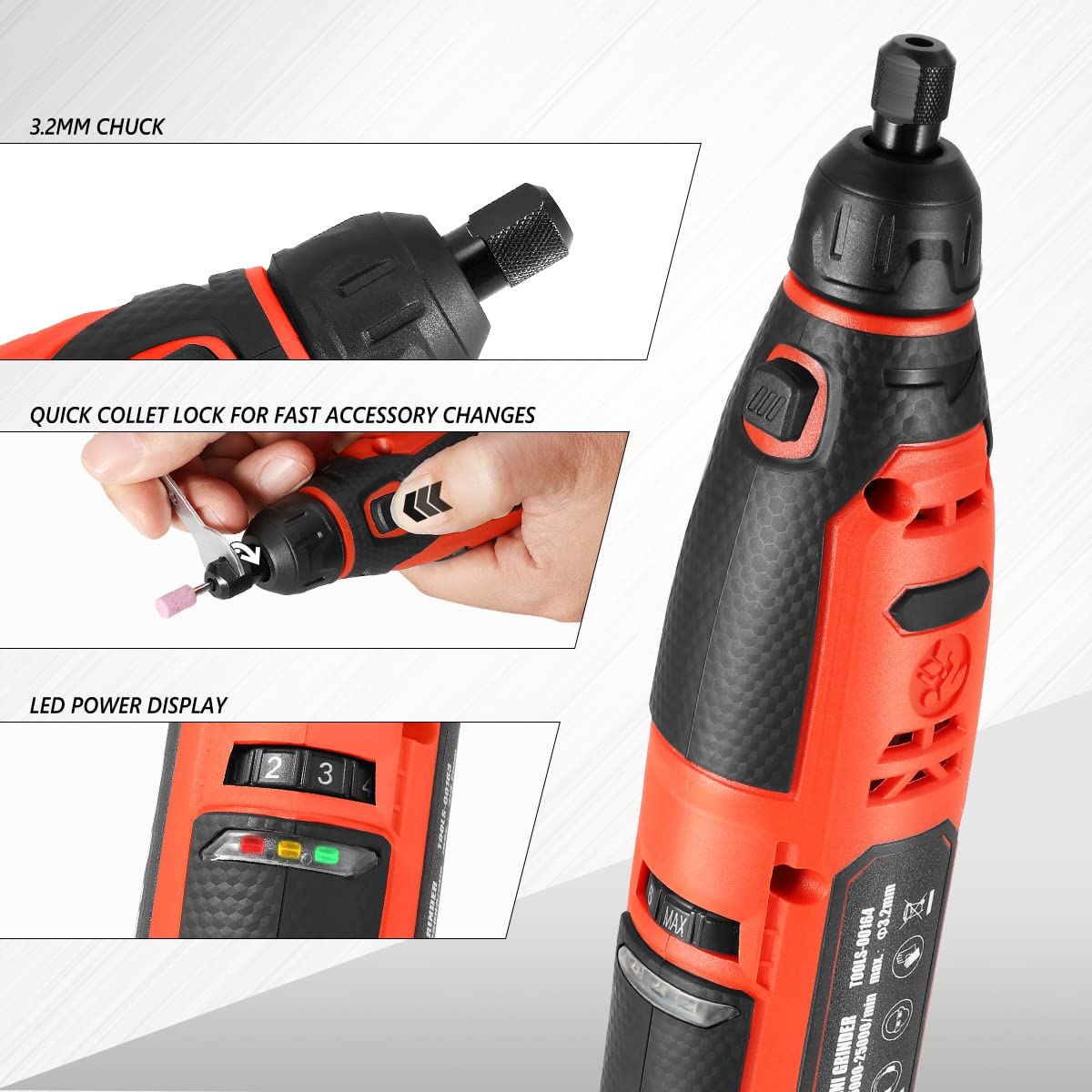 12V Cordless Rotary Tool Kit - Wireless Mini Grinder with Variable Speed & Rechargeable Battery for DIY Crafts, Woodworking, Metal Polishing & Home Repair Projects | DNA MOTORING TOOLS-00164 (Tool Only)