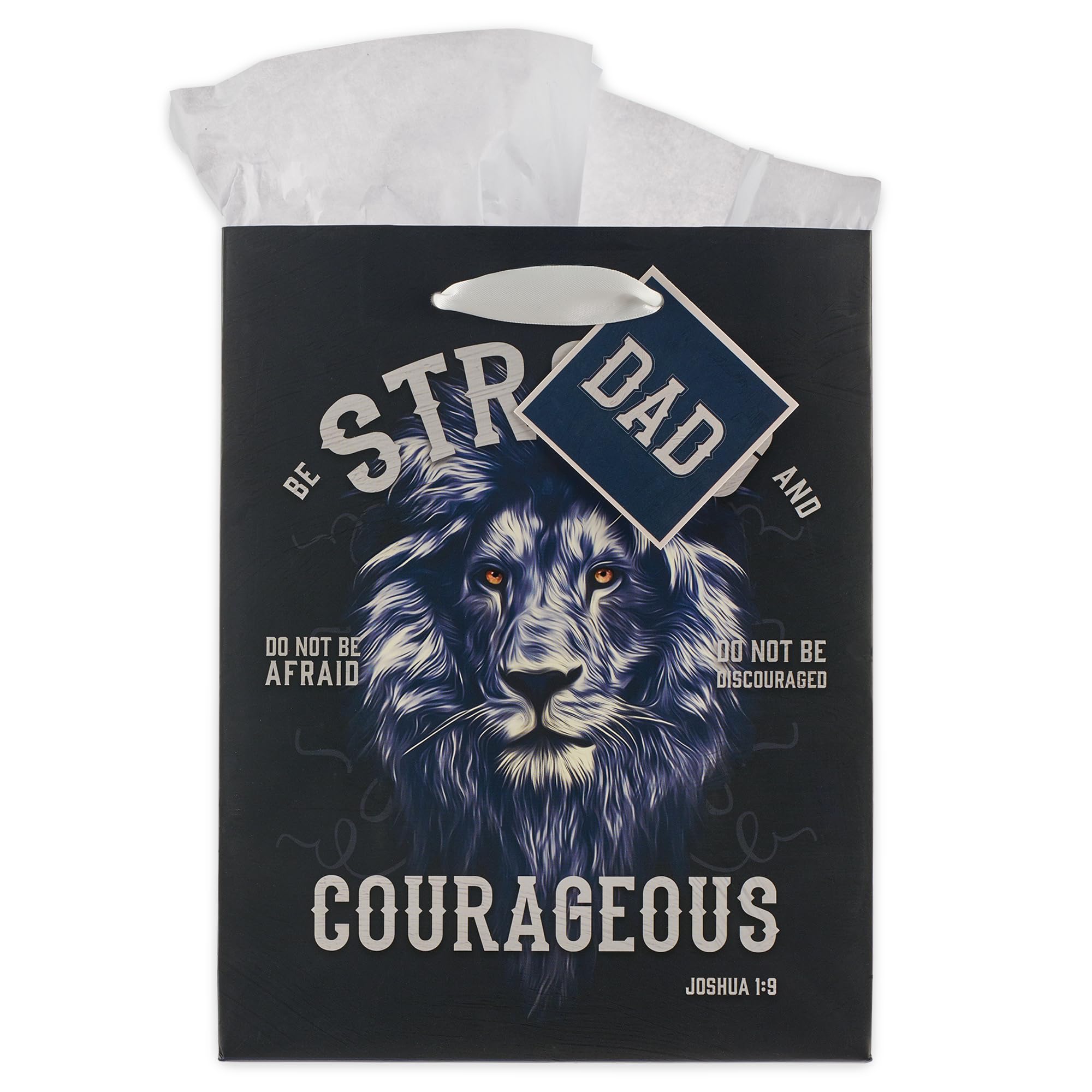 Christian Gift Bag Set with Joshua 1:9 Bible Verse - Blue Lion Design for Church Events