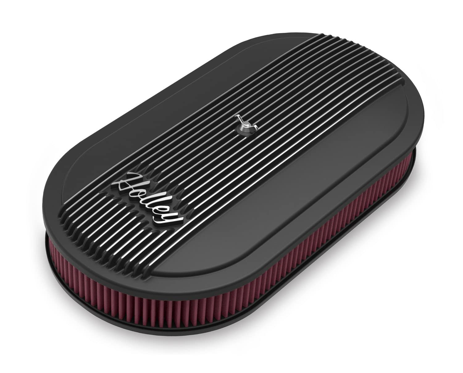 Holley 120-402 Vintage Series Oval Air Cleaner - Satin Black Machined Finish for Classic Car Restoration | High Performance Air Filter Replacement for Hot Rods & Muscle Cars